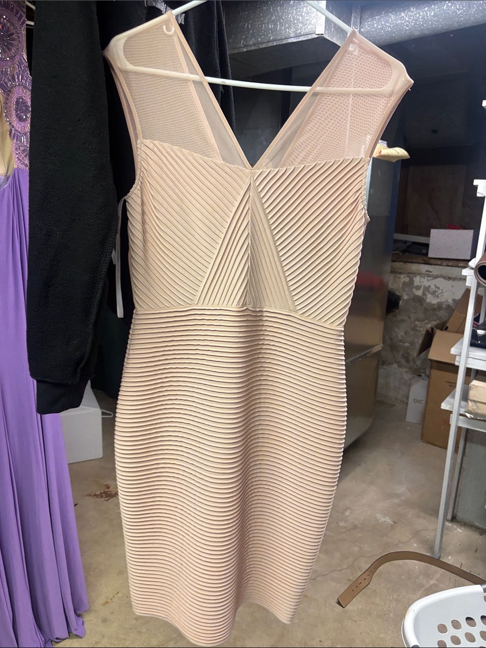 Calvin Klein Blush Nude Ribbed Midi Sheath Dress